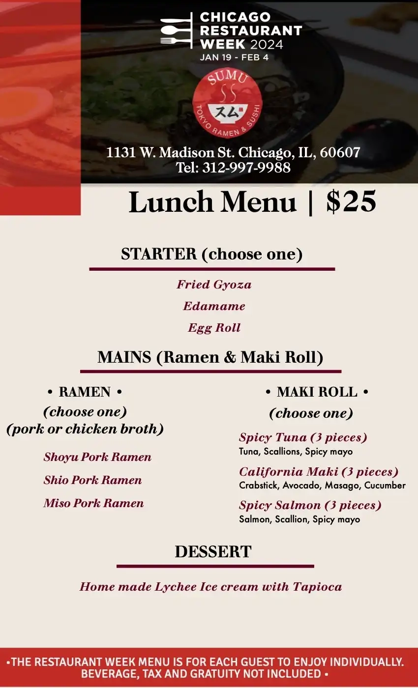 Chicago Restaurant Week 2024 Menu Sumo Tokyo Ramen And Sushi Lunch
