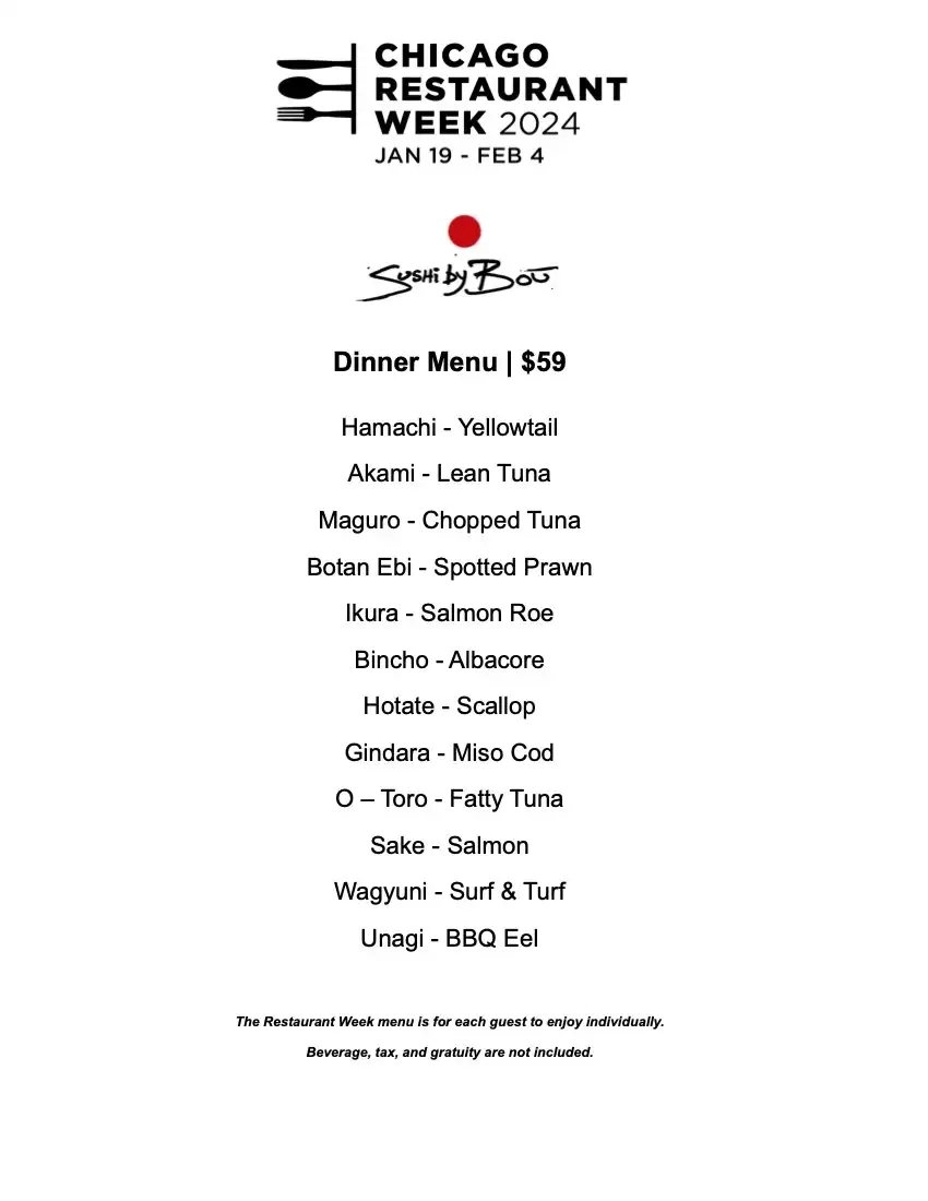 Chicago Restaurant Week 2024 Menu Sushi By Bou Gold Coast