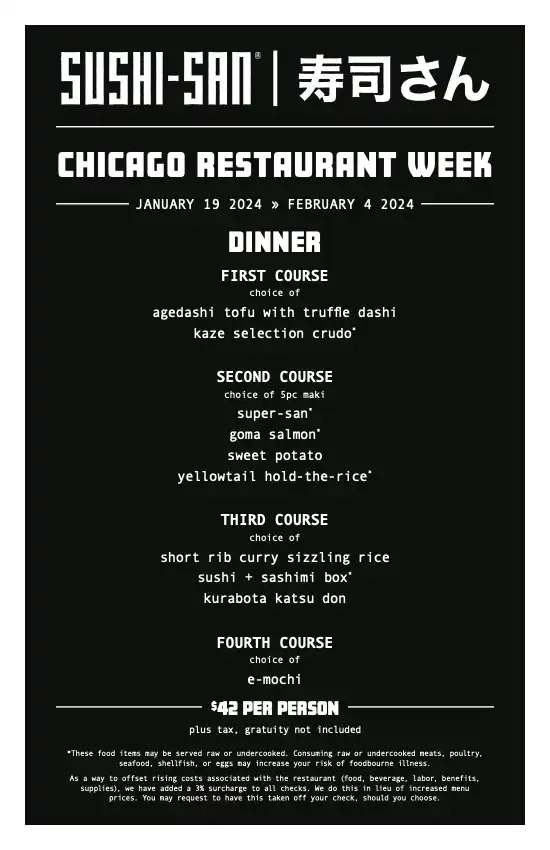 Chicago Restaurant Week 2024 Menu Sushi San Dinner