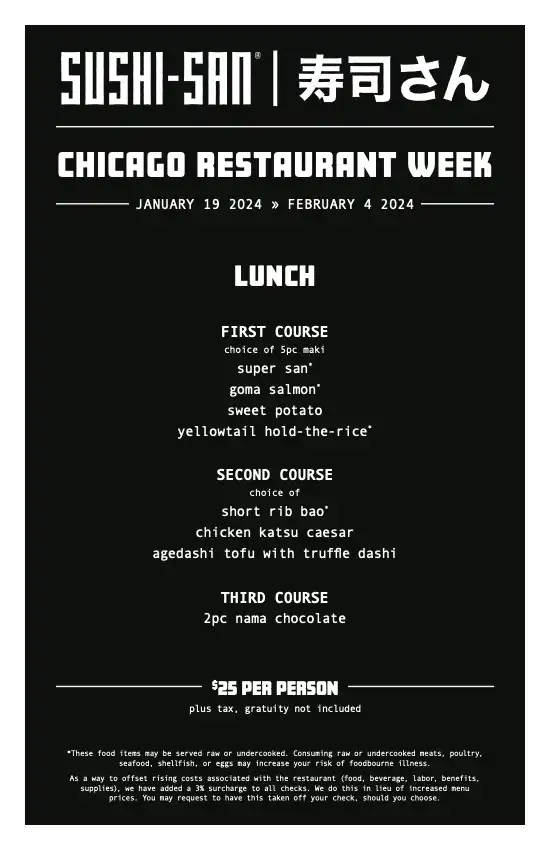 Chicago Restaurant Week 2024 Menu Sushi San Lunch