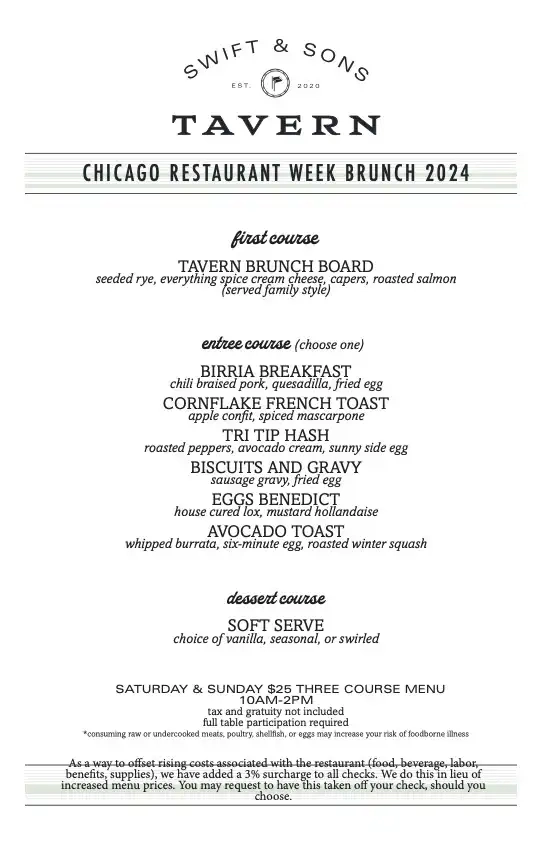 Chicago Restaurant Week 2024 Menu Swift And Sons Tavern Oyster Bar Wrigleyville Brunch