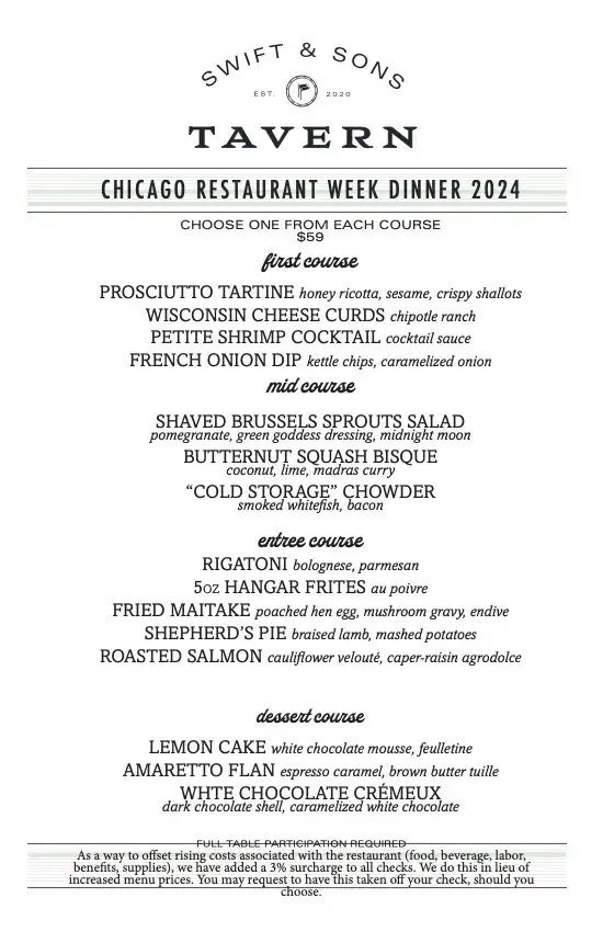 Chicago Restaurant Week 2024 Menu Swift And Sons Tavern Oyster Bar Wrigleyville Dinner