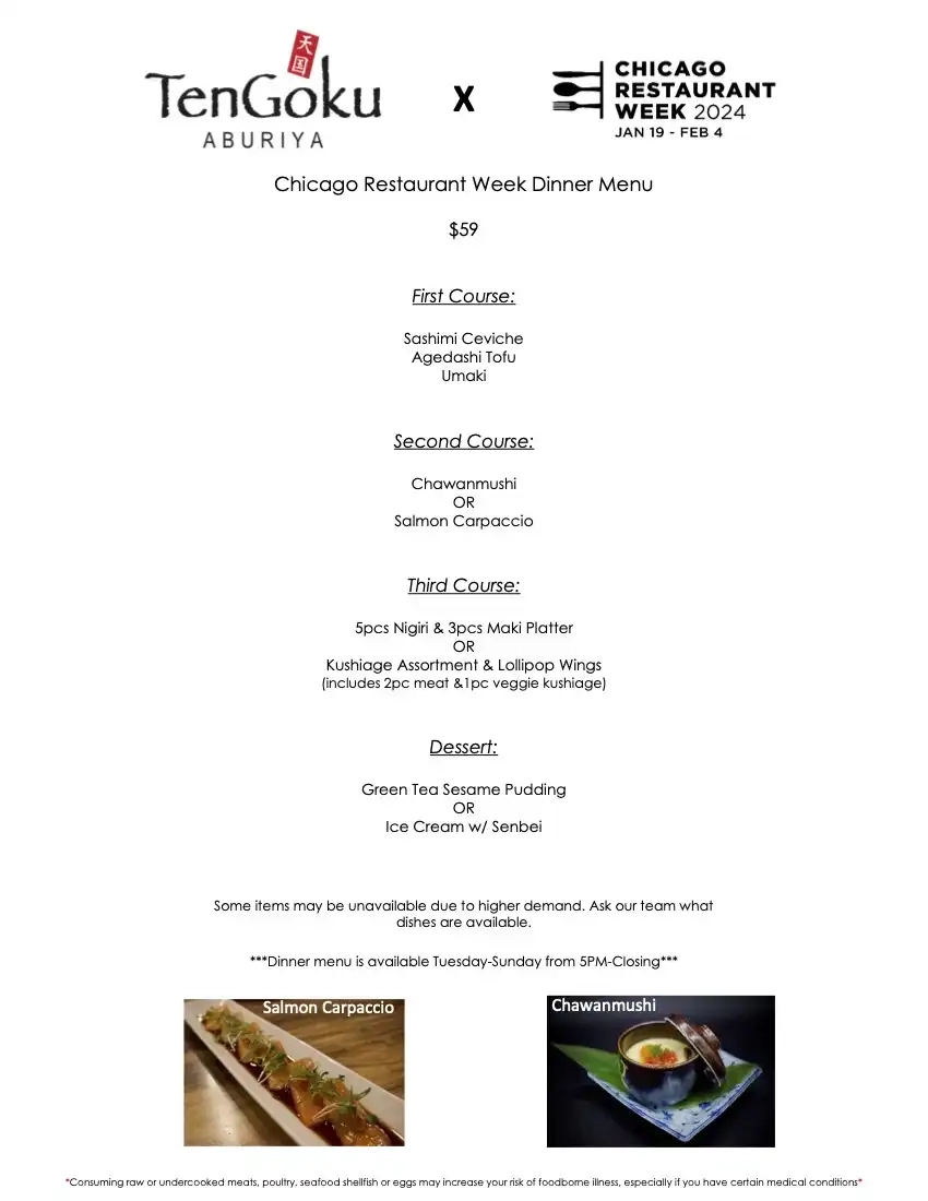 Chicago Restaurant Week 2024 Menu TenGoku Aburiya Dinner