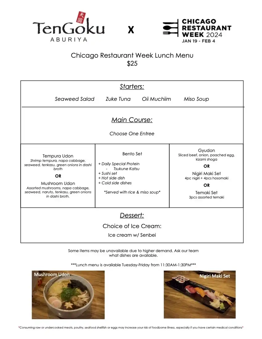 Chicago Restaurant Week 2024 Menu TenGoku Aburiya Lunch