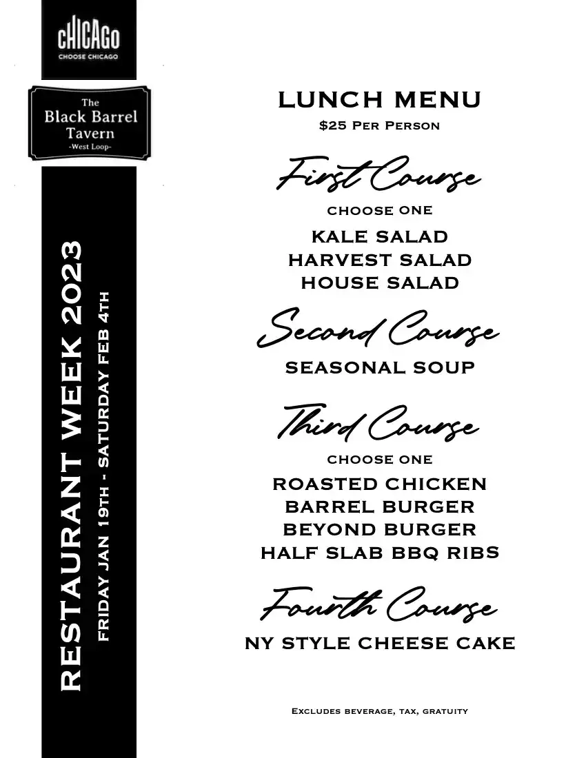 Chicago Restaurant Week 2024 Menu The Black Barrel Tavern West Loop Lunch