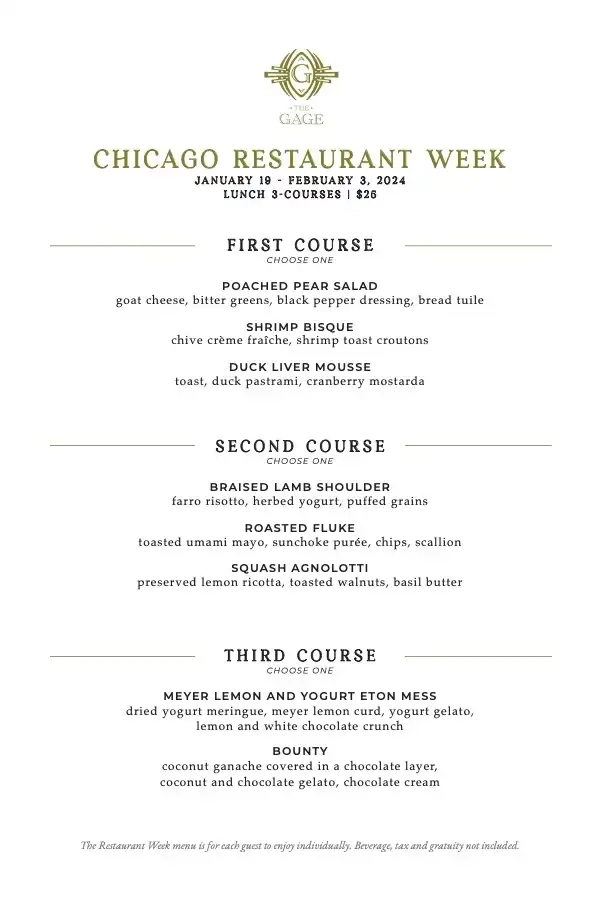 Chicago Restaurant Week 2024 Menu The Gage Lunch