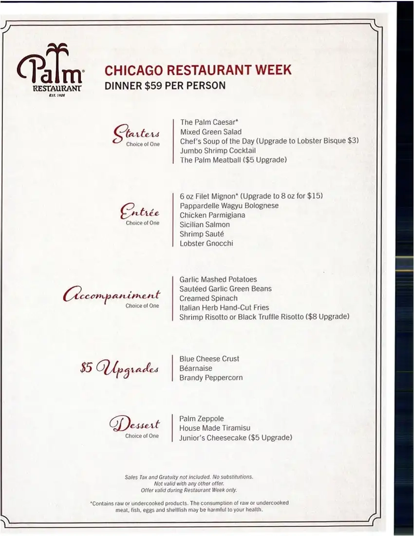 Chicago Restaurant Week 2024 Menu The Palm Restaurant Dinner