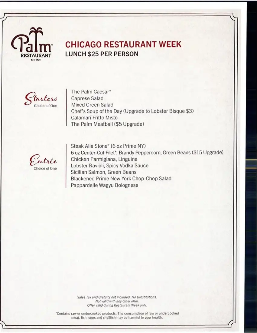 Chicago Restaurant Week 2024 Menu The Palm Restaurant Lunch
