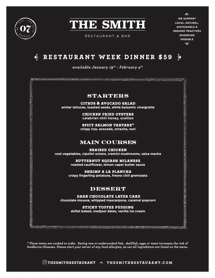 Chicago Restaurant Week 2024 Menu The Smith Dinner