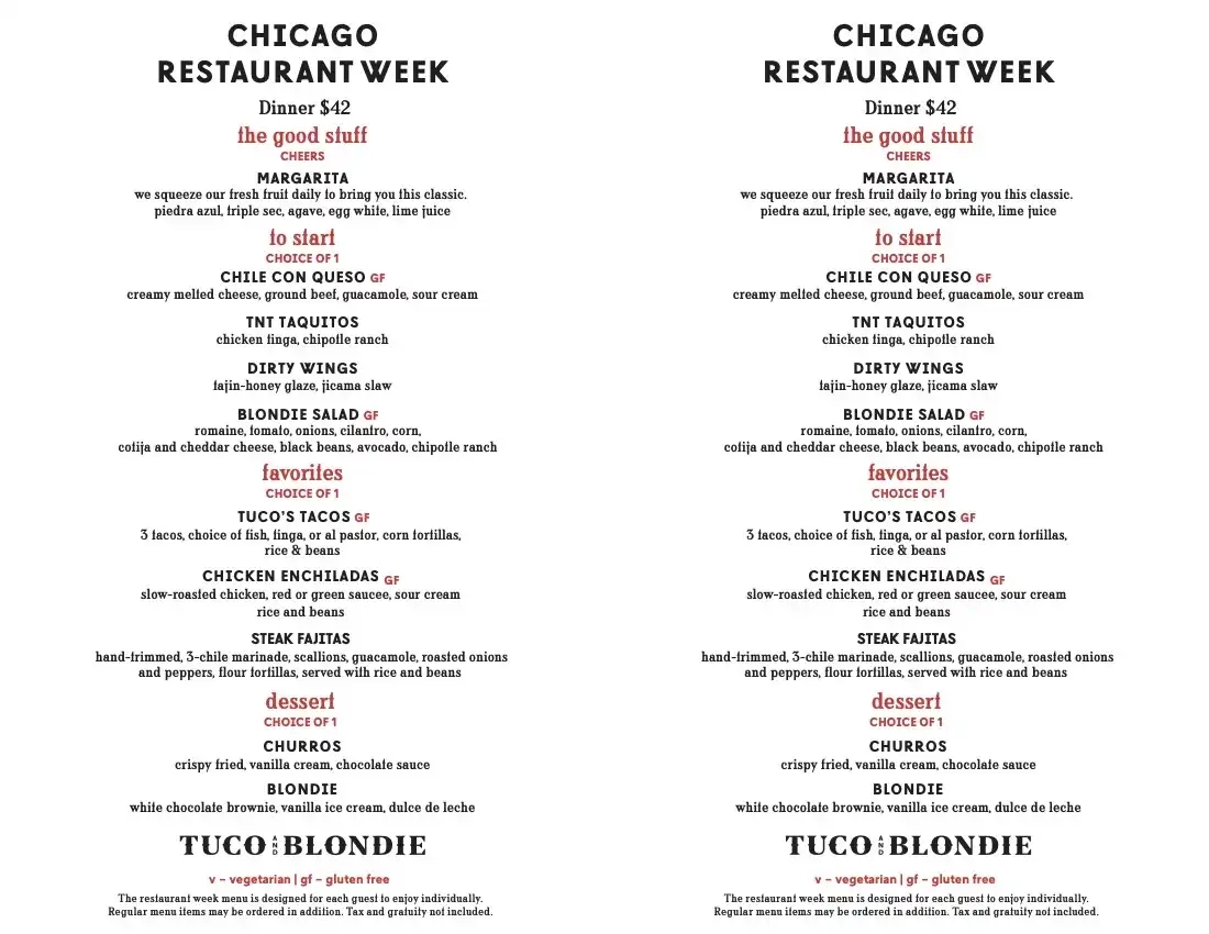 Chicago Restaurant Week 2024 Menu Tuco And Blondie Dinner