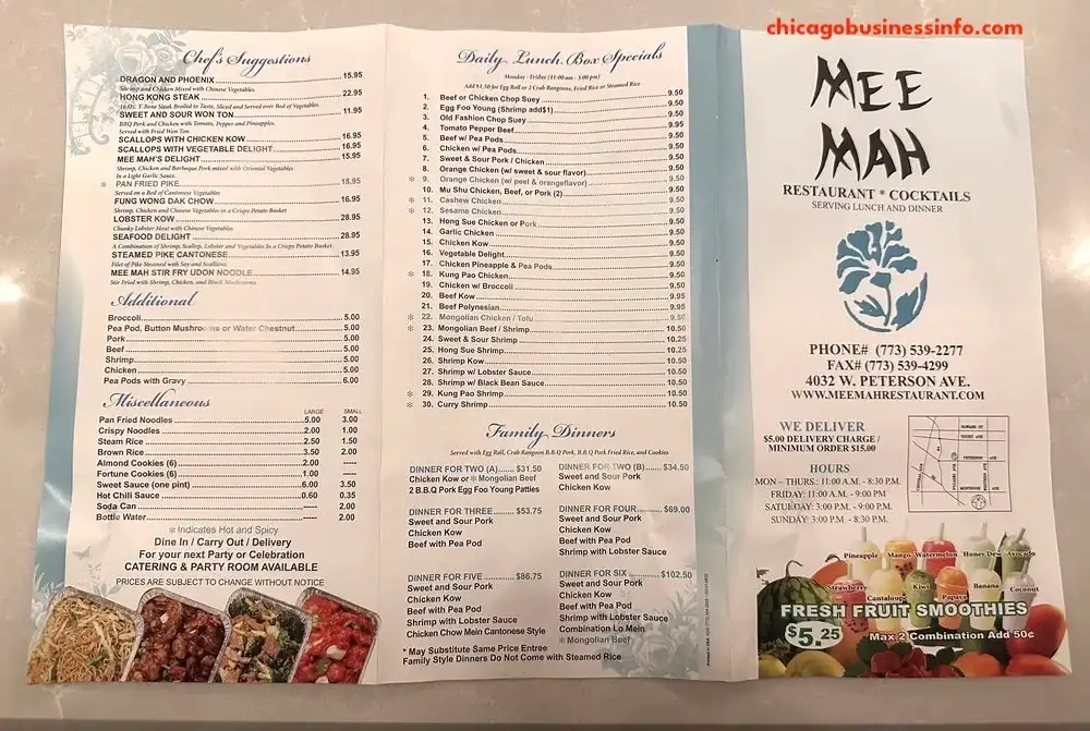 Mee Mah Restaurant Chicago Menu 1
