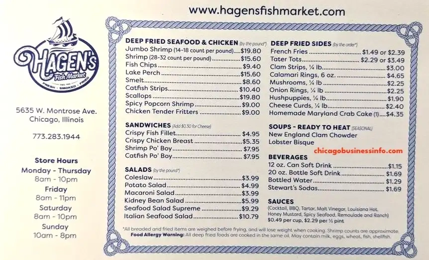 Hagen's Fish Market Chicago Menu 2
