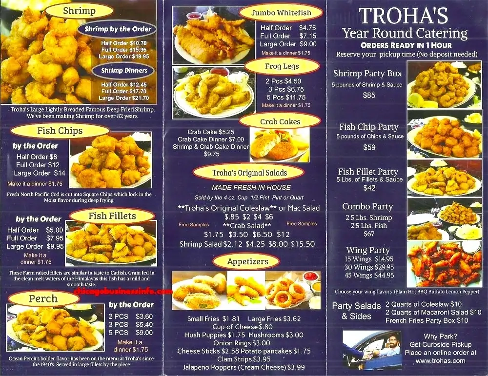 Troha's Chicken & Shrimp House Chicago Carry Out Menu 2