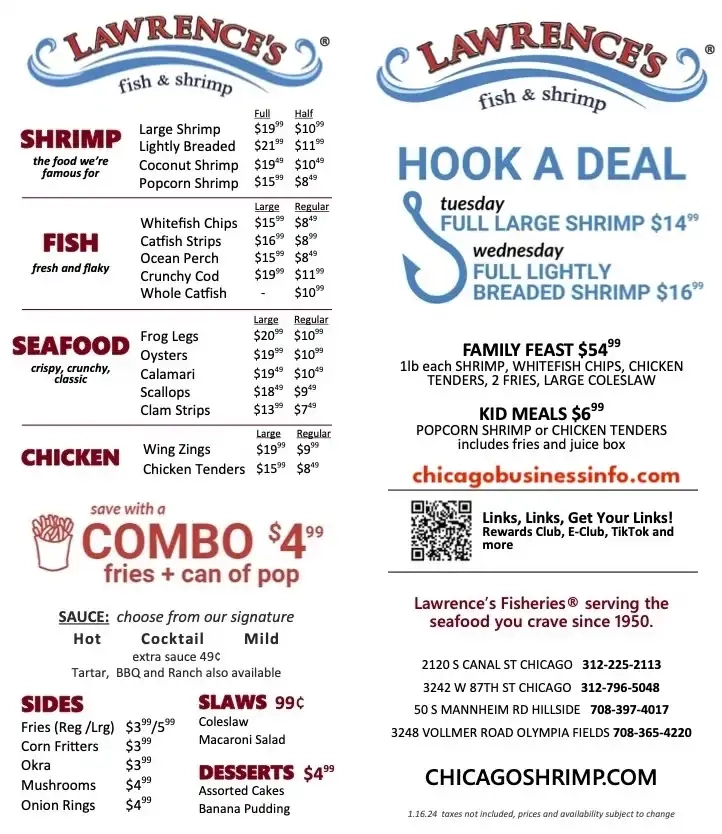 Lawrence's Fish & Shrimp Chicago Carry Out Menu