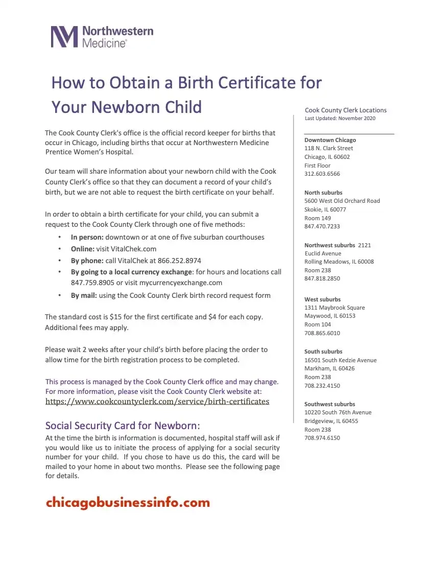 Northwestern Medicine Prentice Hospital: How to Obtain Social Security & Birth Certificate for Your Newborn Child Page 1