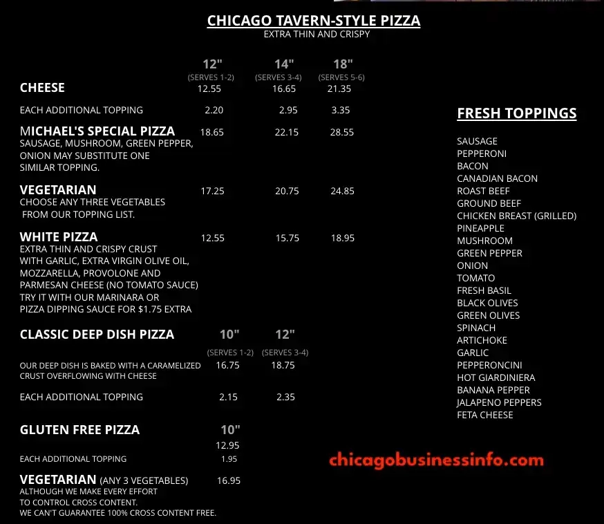 Michael's Original Pizzeria & Tavern Menu 1