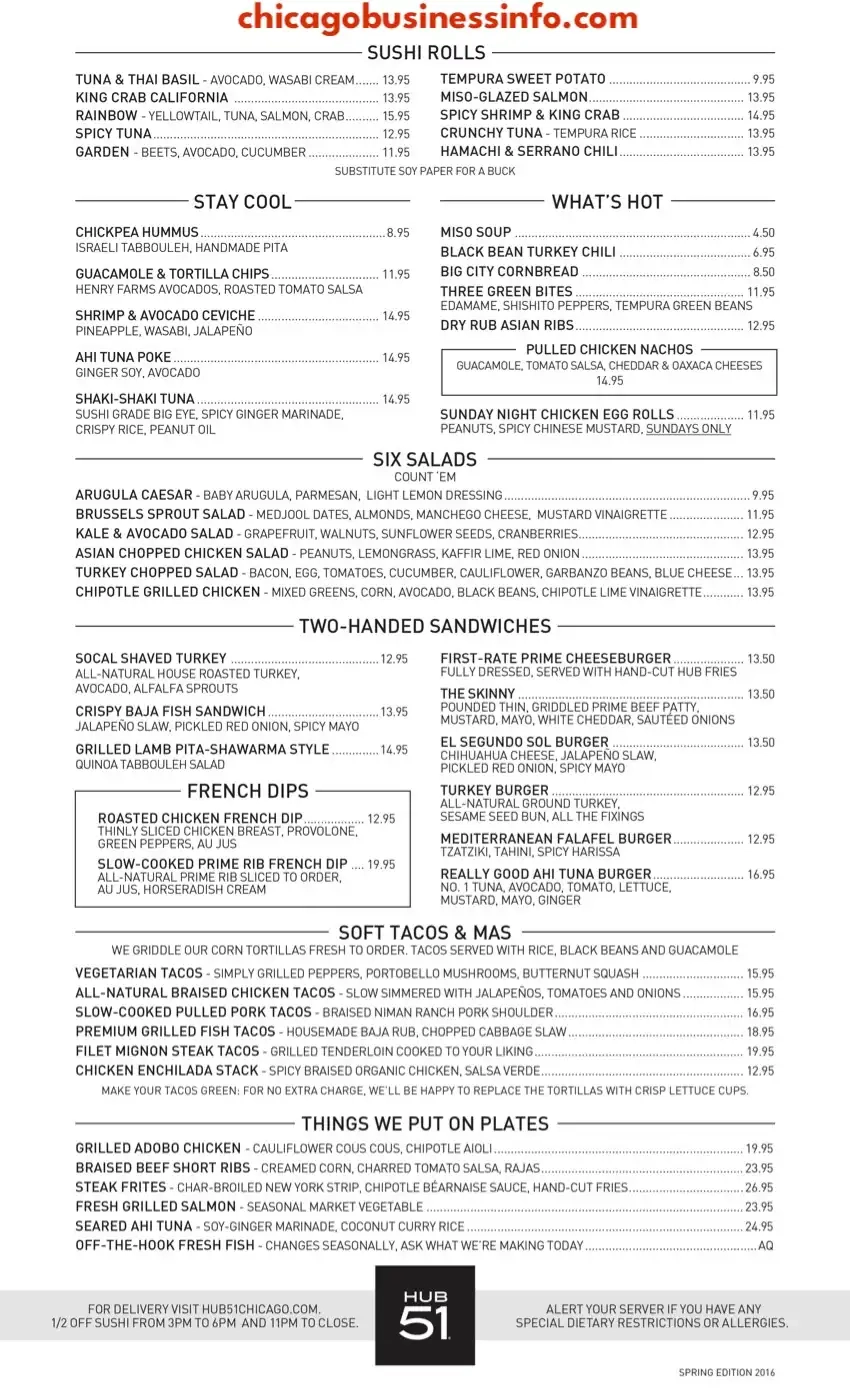 Hub 51 Chicago Dinner Menu