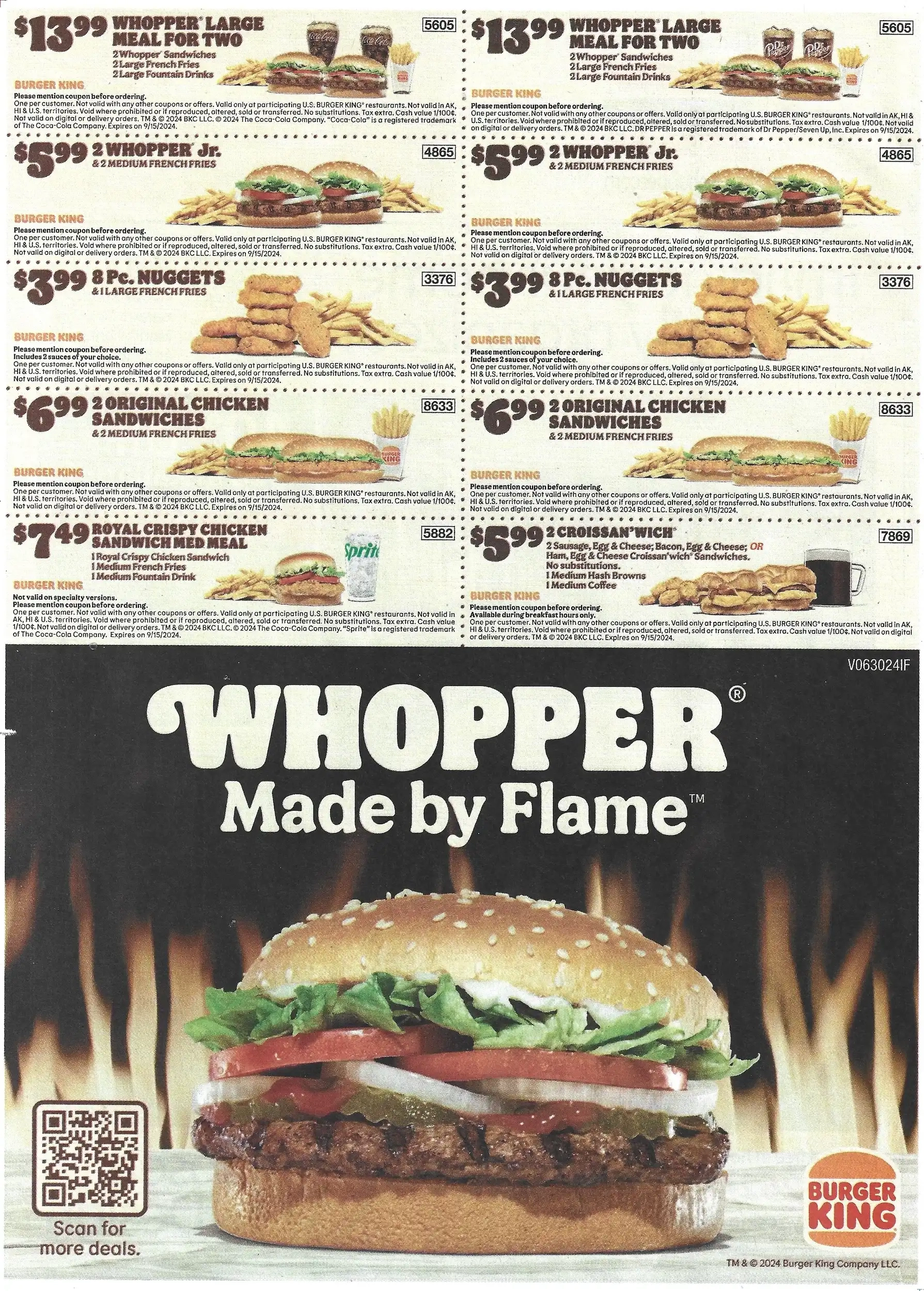 Burger King Paper Coupons - Expires 09/15/2024