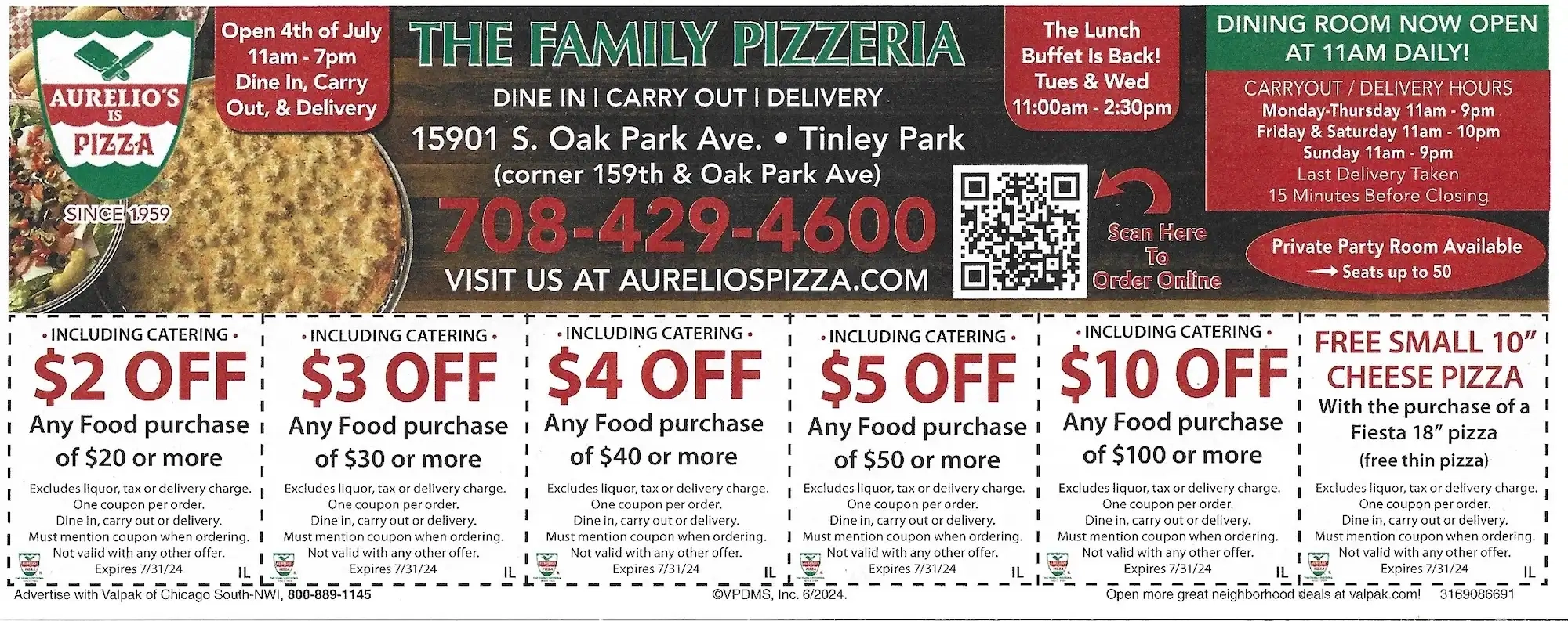 Valpak Mailer Coupons Chicago July 2024 Aurelios Pizza