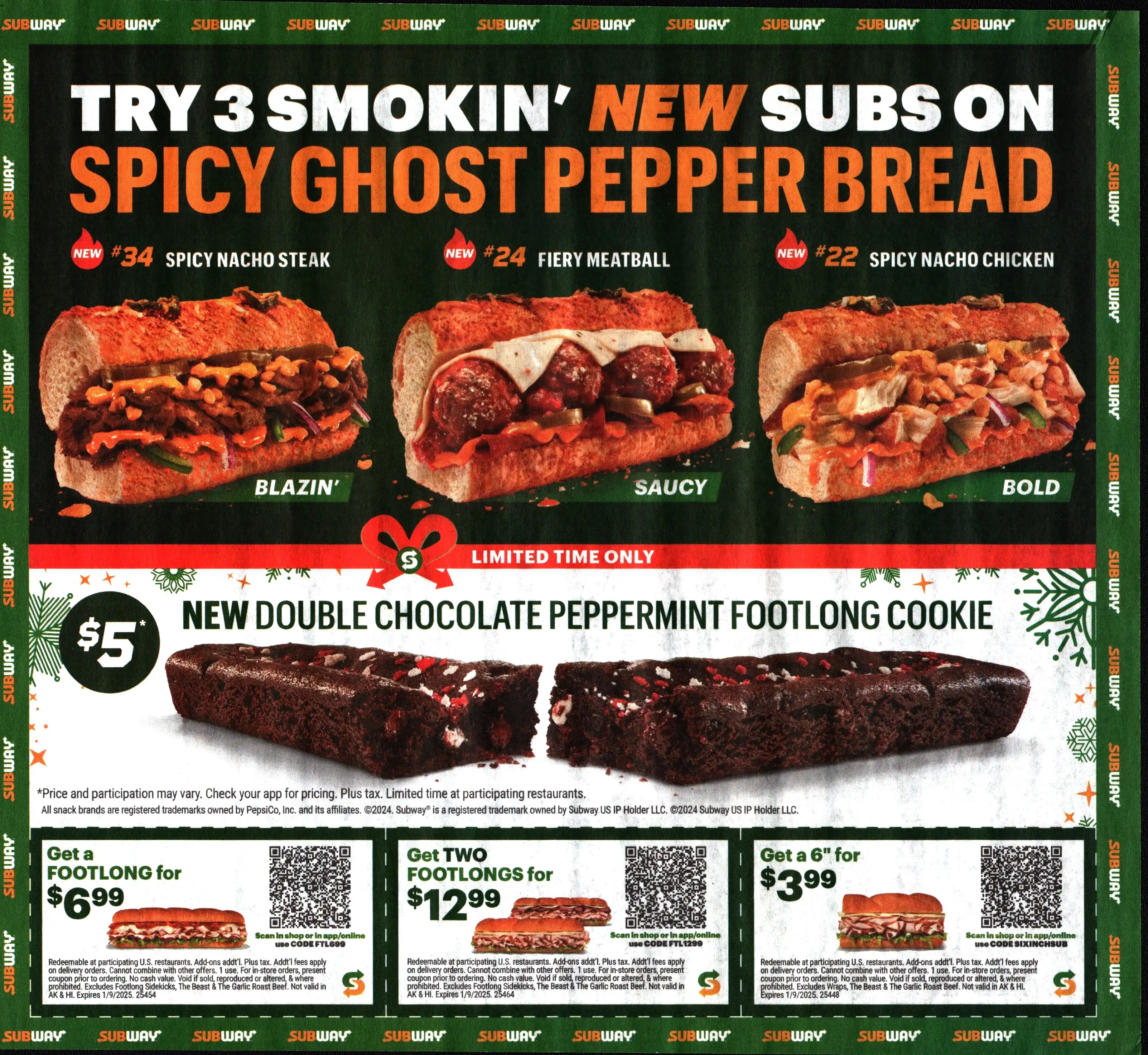 Subway QR Code Paper Coupons - Expires 01/09/2025