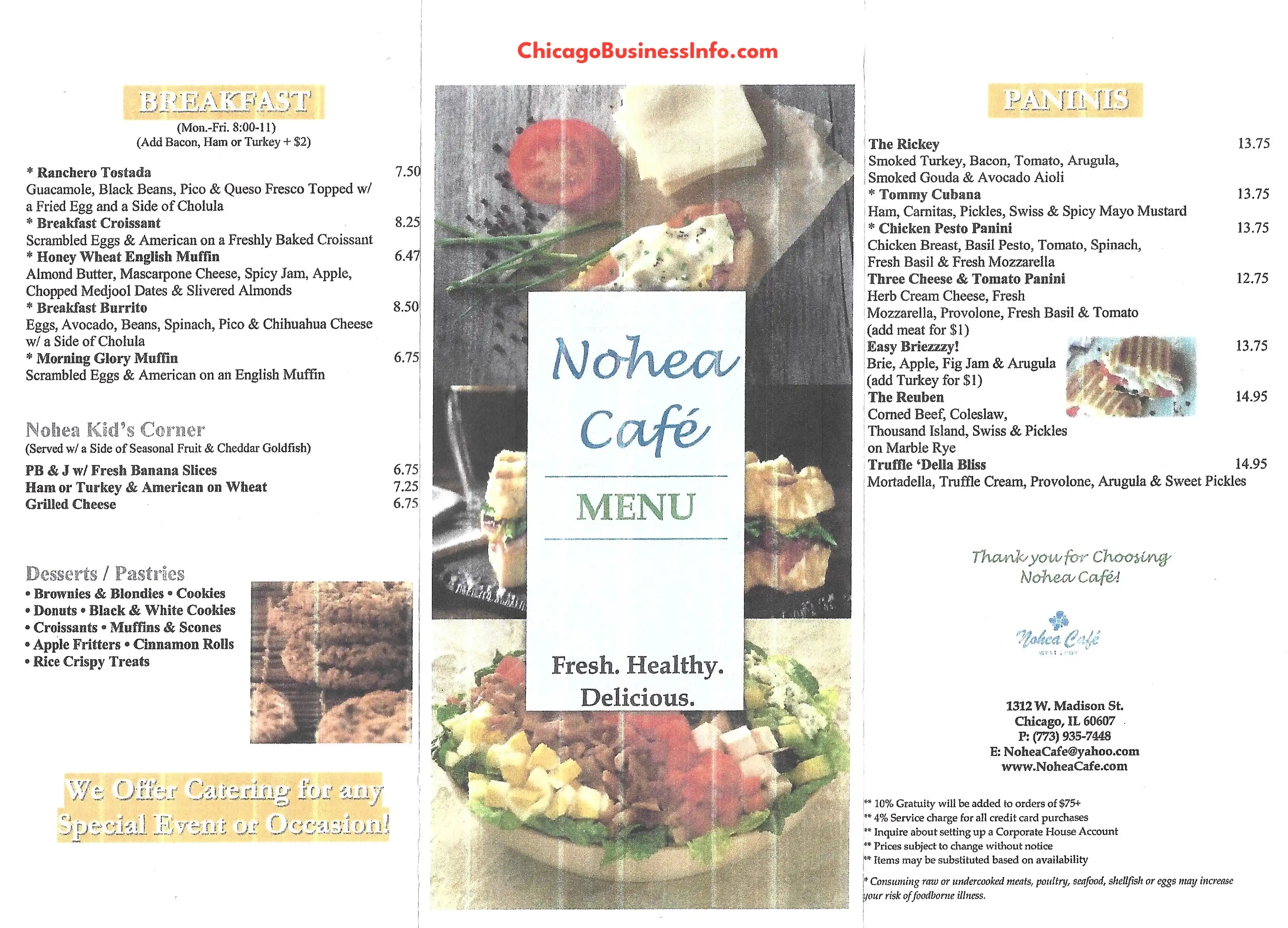 Nohea Cafe Chicago Menus