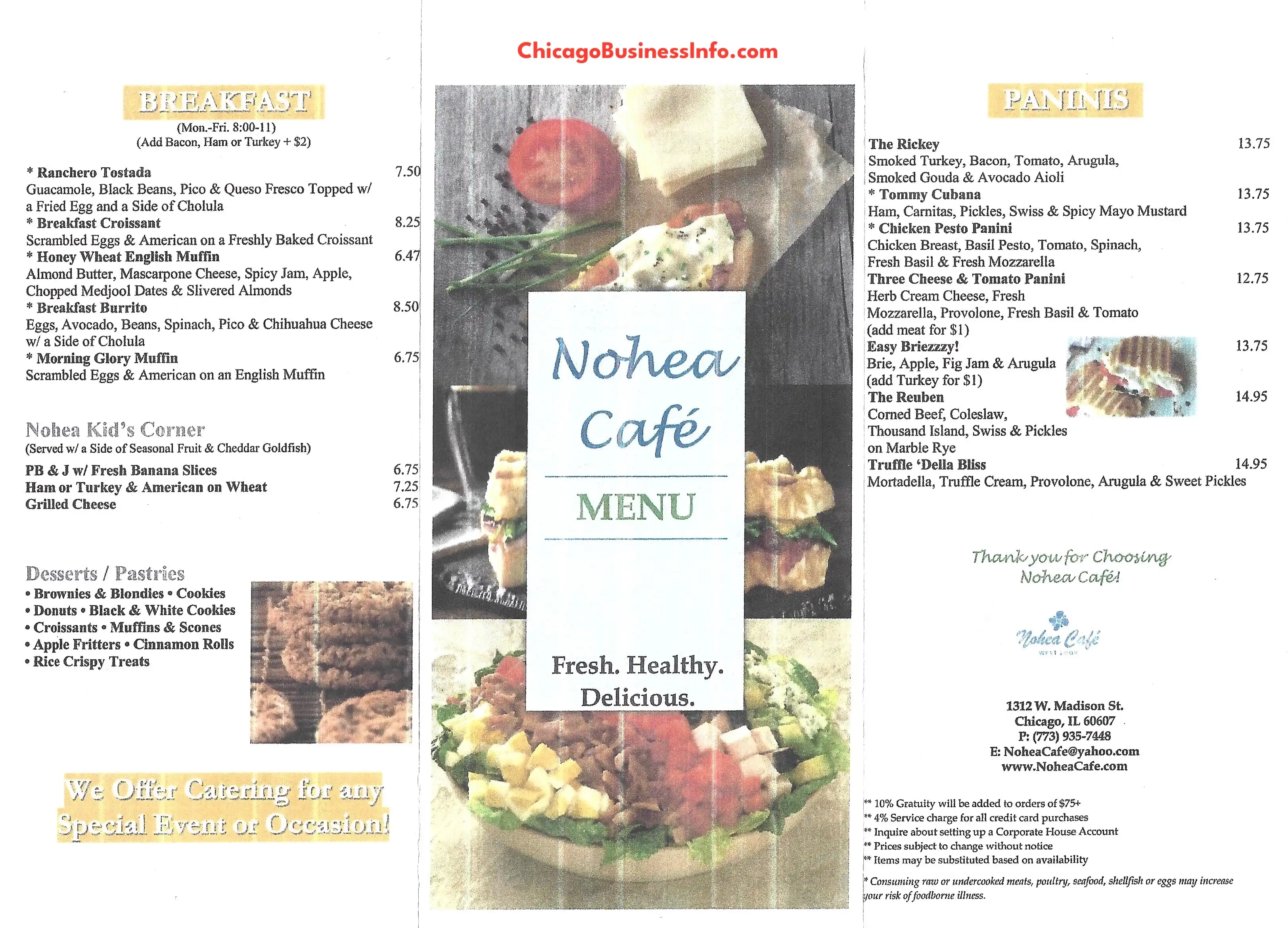 Nohea Cafe Menus