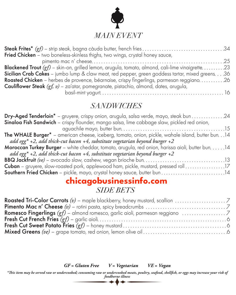The whale chicago menu dinner
