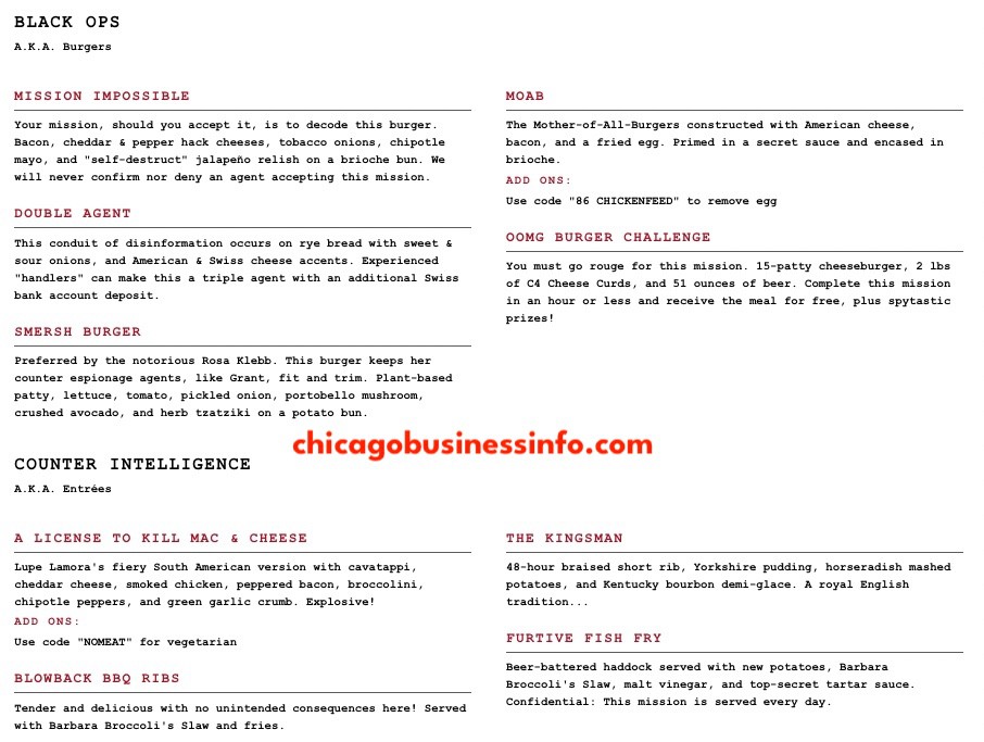 Safehouse chicago dinner menu 2