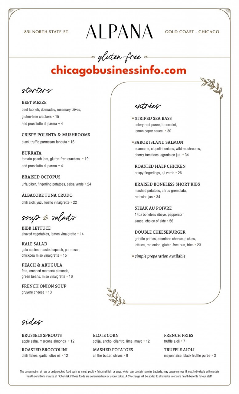 Alpana chicago gluten free menu