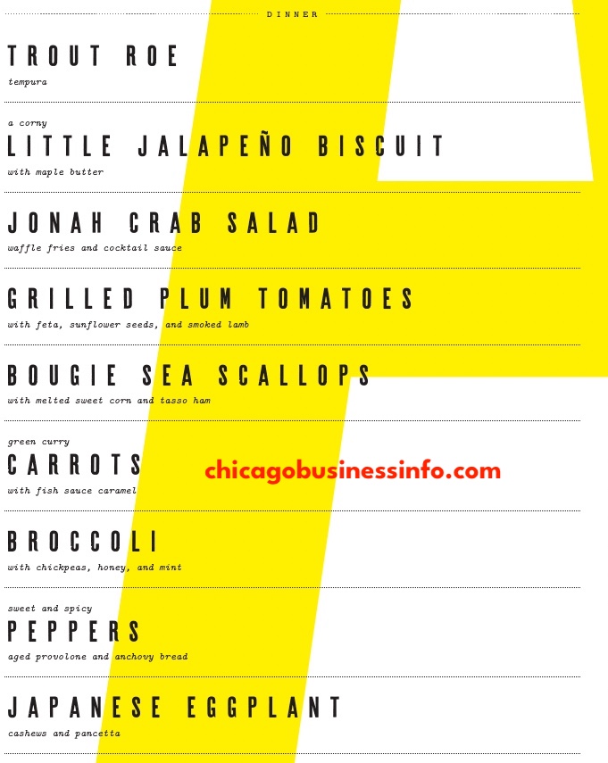 Giant Chicago Dinner Menu 1