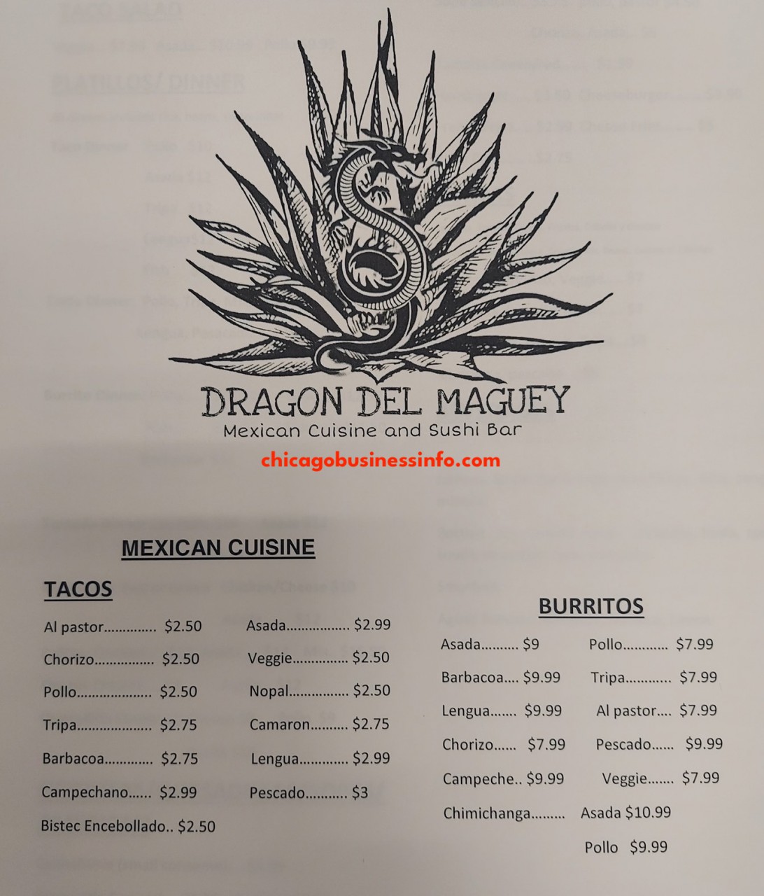Dragon del maguey mexican sushi chicago menu 1
