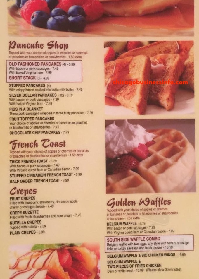 Athenas pancake restaurant menu 1