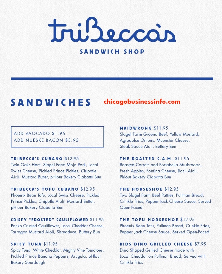 TriBeccas sandwich shop chicago menu 1