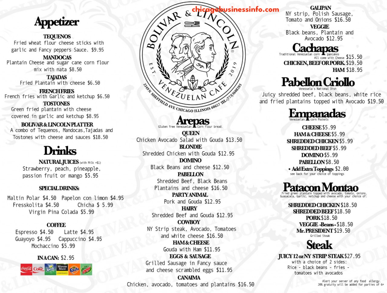 Bolivar and lincoln chicago menu 1
