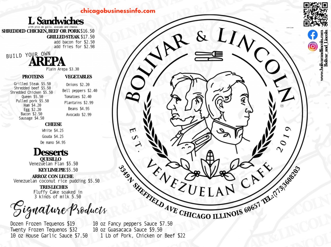 Bolivar and lincoln chicago menu 2