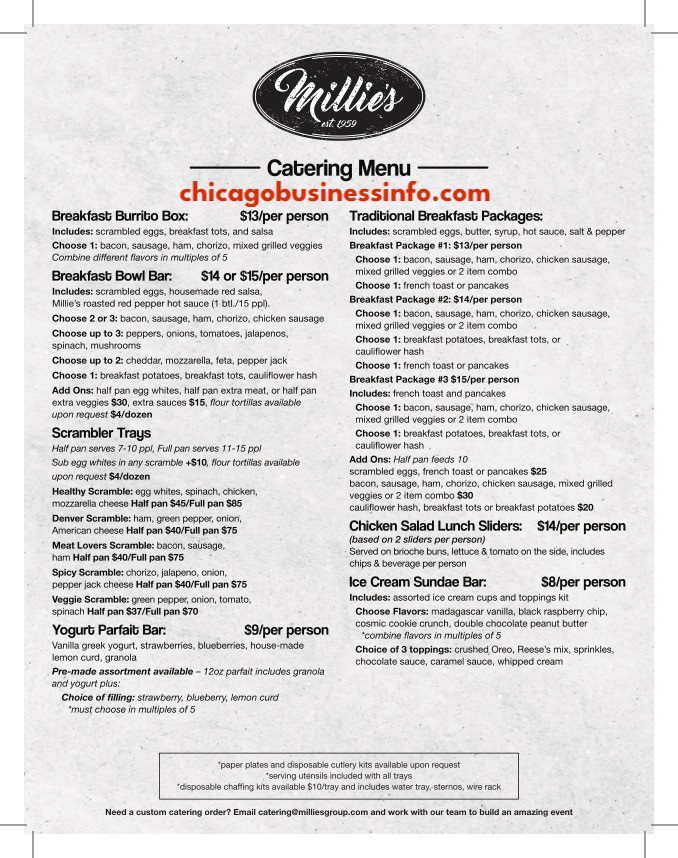 Millies old post office chicago catering menu