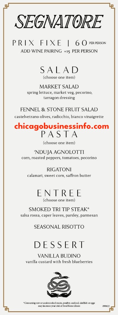 Segnatore chicago specials menu