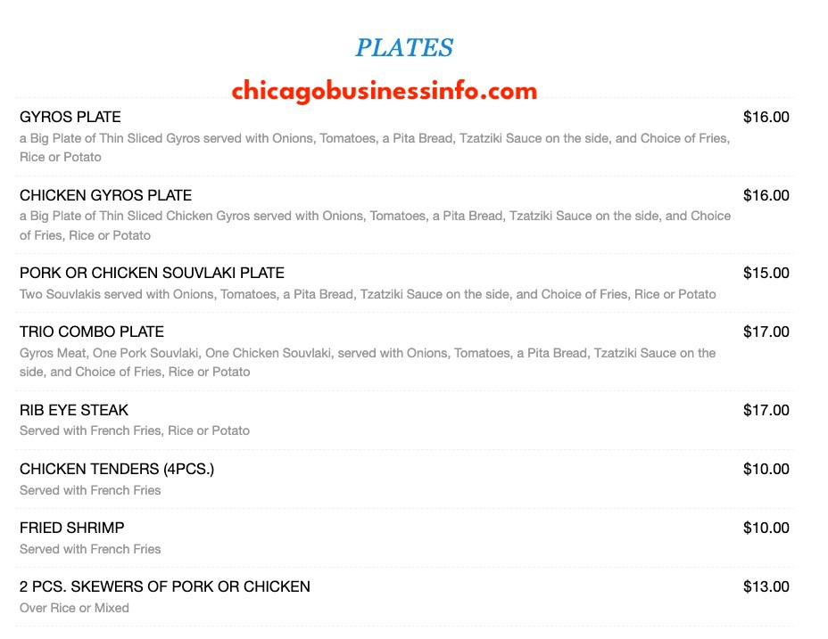 Central gyros chicago plates menu