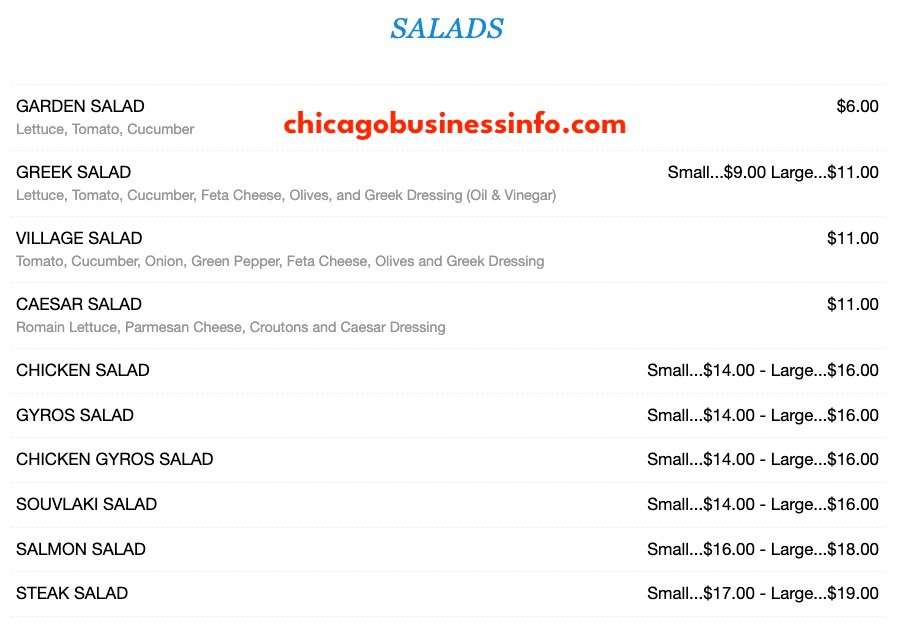 Central gyros chicago salads menu