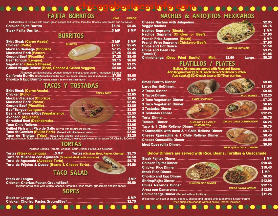 Taco and burrito house broadway chicago menu 1