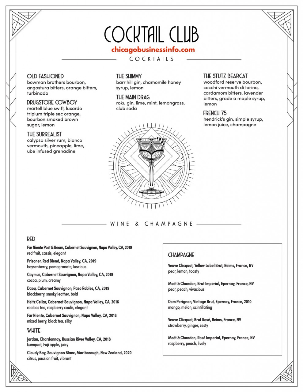 Underground cocktail club chicago menu