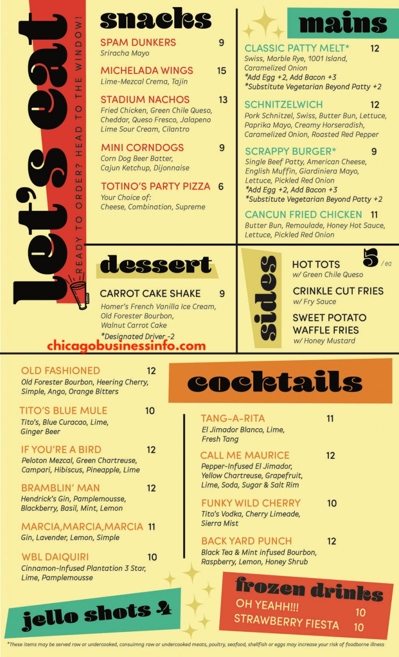The welcome back lounge chicago menu 3