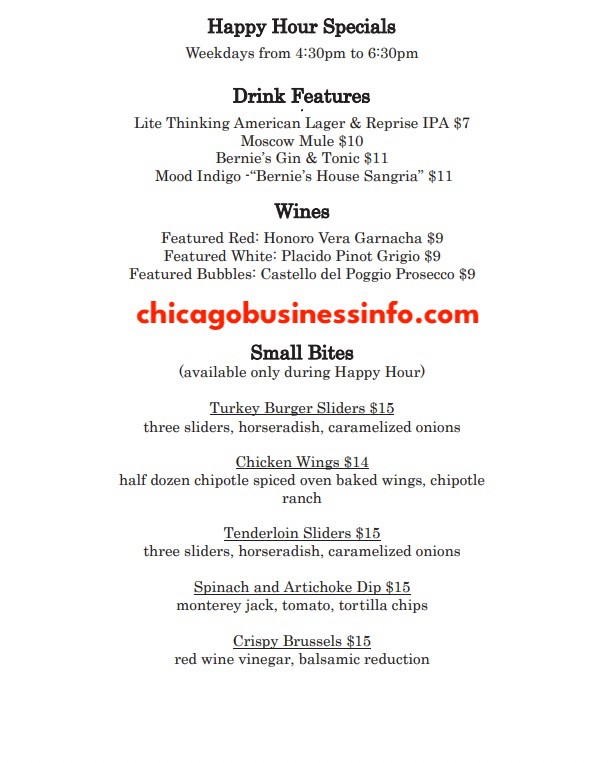 Bernies chicago happy hour menu