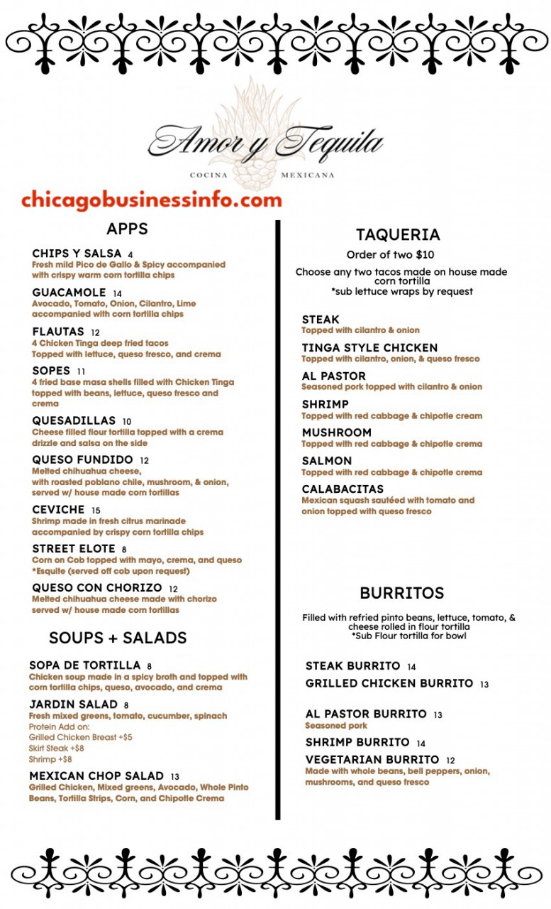 Amor y tequila chicago food menu 2