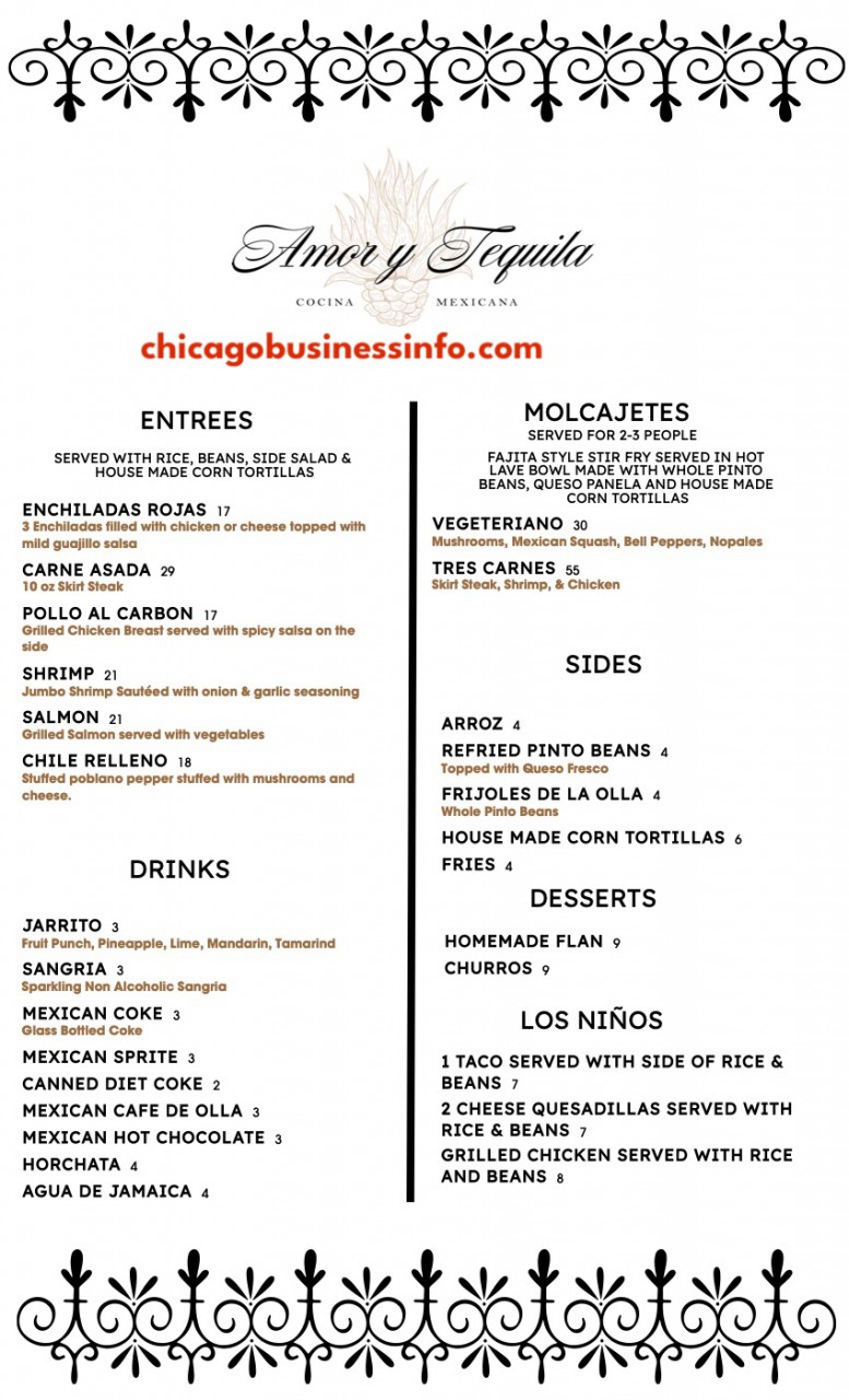 Amor y tequila chicago food menu 1
