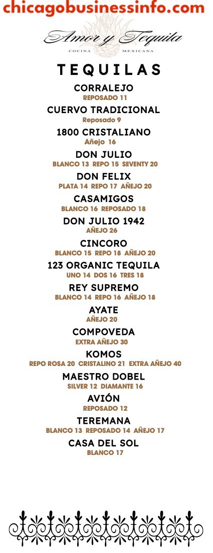 Amor y tequila chicago tequilas menu