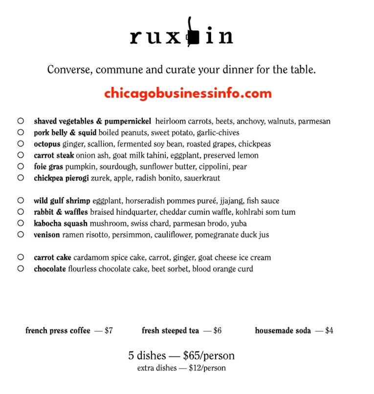 Ruxbin chicago menu