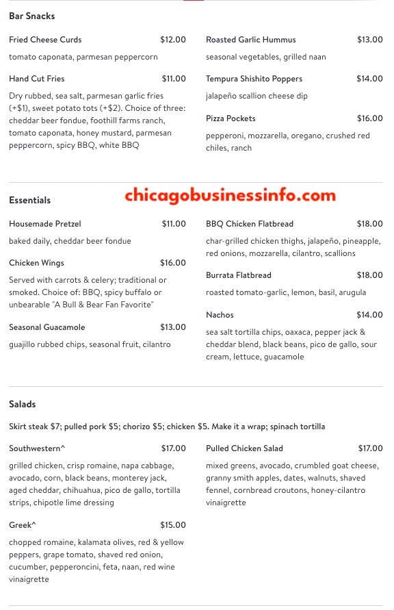 Public house chicago menu 1