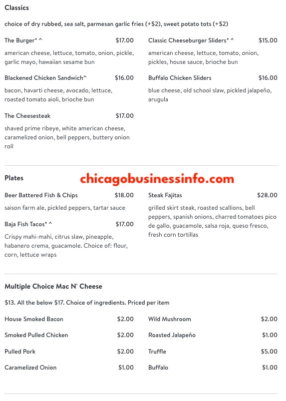 Public house chicago menu 2