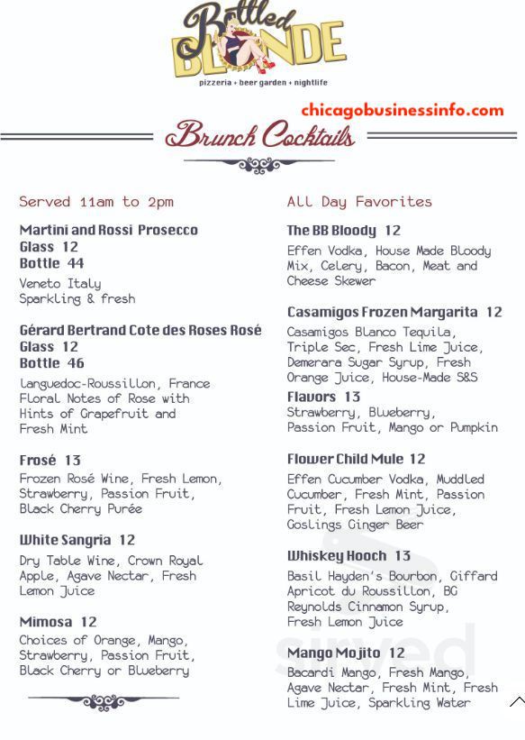 Bottled blonde chicago cocktails menu